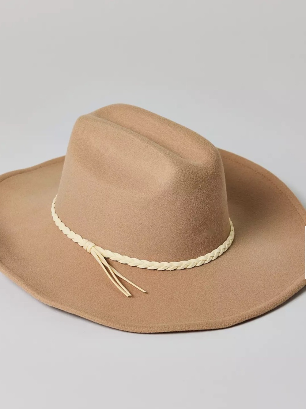 FRYE Wool Cowboy Hat Tan Beige Wide Brim Western Braided Band